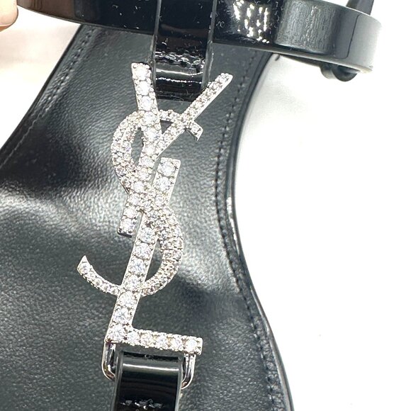 Saint Laurent Cassandra 05 Strass Crystal YSL Thong T Strap Flat Sandals - Picture 14 of 16